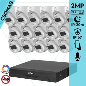   Dahua 16 dome kamerás analóg megfigyelőrendszer 2MP HD dóm biztonsági kamera, 3,6 mm fix objektív, hibrid fény, beépített mikrofon