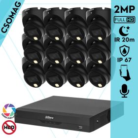   Dahua 12 dome kamerás analóg megfigyelőrendszer 2MP HD dóm biztonsági kamera, 2,8 mm fix objektív, hibrid fény, beépített mikrofon
