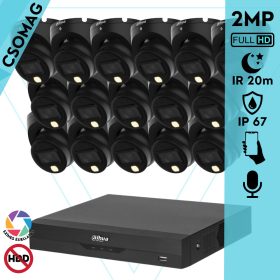   Dahua 16 dome kamerás analóg megfigyelőrendszer 2MP HD dóm biztonsági kamera, 2,8 mm fix objektív, hibrid fény, beépített mikrofon