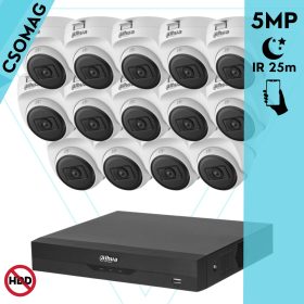   Dahua 14 dome kamerás analóg megfigyelőrendszer 5MP HD dóm biztonsági kamera, 2,8 mm fix objektív, beltéri